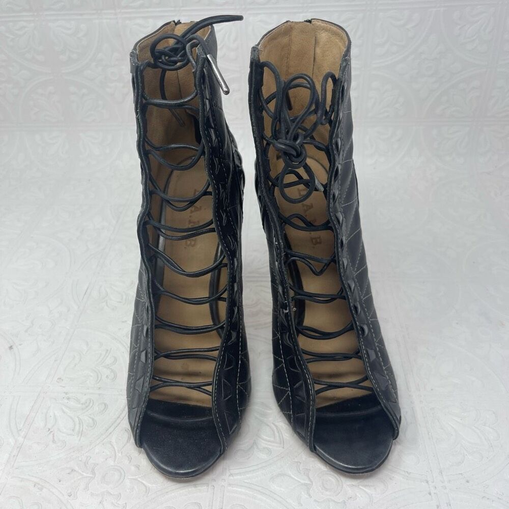 LAMB Black Cage Strappy Lace up Sandal Stiletto Heels Size 8M